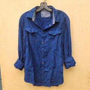 Calvin Klein Jeans Women's Dark Blue Chambray Button Down Shirt - Size Medium